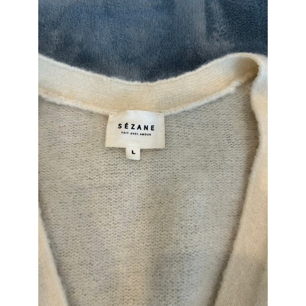 Sezane Cream V neck cardigan lace detail kid mohair / merino wool Sz L - EUC - Picture 3 of 10